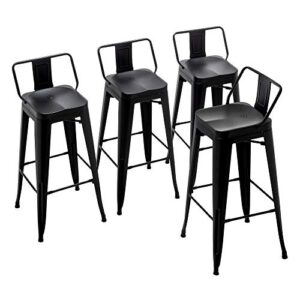 Alunaune 26" Metal Bar Stools Set of 4 Counter Height Barstools Industrial Counter Stool Kitchen Bar Chairs Indoor Outdoor-Low Back, Black