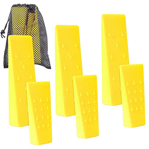 6 Pack Tree Felling Wedges with Spikes for Safe Tree Cutting – 3 Each of 8” and 5.5” Wedges with Storage Bag; 6 Felling Dogs to Guide Trees Stabilize and Safely to Ground for Loggers and Fallers