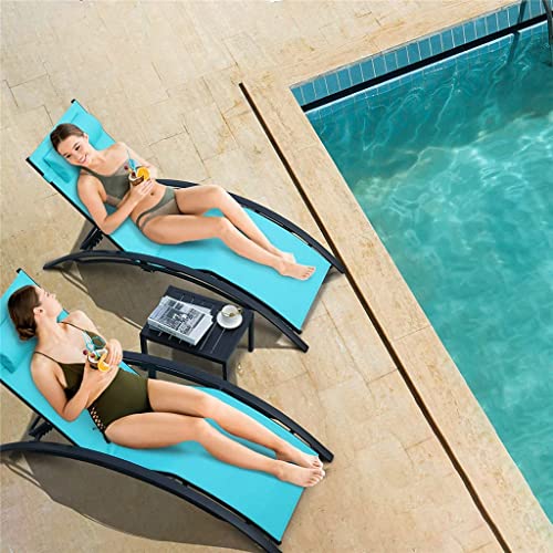 LUKEO 3Pcs Sun Lounger Recliner Set Aluminum Chaise Lounges,Reclining Chair with 5 Adjustable Backrest, Head Cushion, Table for Garden