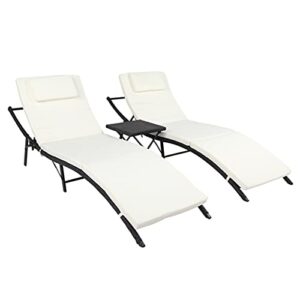 sawqf 3-piece outdoor terrace furniture set 2 folding bed 1 folding coffee table black pe cane iron frame 4 lines