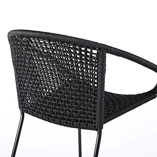 ARMEN LIVING LCSNSIBL Snack Indoor Outdoor Stackable Steel Dining Chair with Black Rope-Set of 2