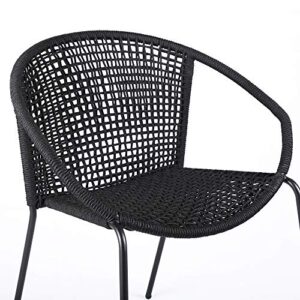ARMEN LIVING LCSNSIBL Snack Indoor Outdoor Stackable Steel Dining Chair with Black Rope-Set of 2