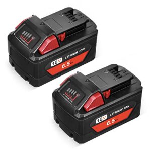 powerextra m-18 6.5ah lithium battery replace for milwaukee battery 18v, compatible with m-18 battery 48-11-1850/48-11-1852/48-11-1840/48-11-1828/48-11-1820, m18 lithium xc battery (2 pack)
