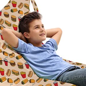 lunarable soda lounger chair bag, western meal with hot dog burrito sandwich lunchtime friends hangout, high capacity storage with handle container, lounger size, pale peach multicolor