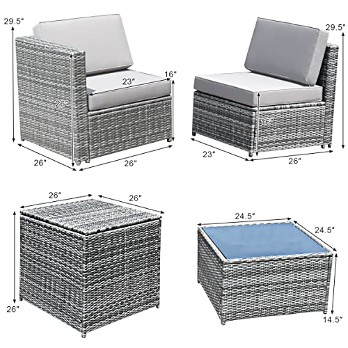 LUKEO 8PCS Outdoor Wicker Rattan Furniture Set Cushioned Sectional Sofa Storage Table Corner Sofa