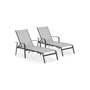 hanover foxhill 2-piece all-weather grade aluminum chaise lounge chair set commercial outdoor furniture, gray/gunmetal