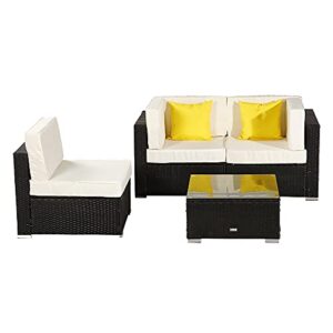 SAWQF Furniture Set 4 Pieces PE Wicker Rattan Corner Sofa Set US Warehouse in Stock