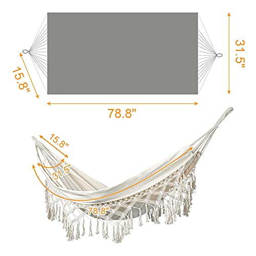 LALA IKAI Macrame Fringe Hammock Boho Balcony Hammock Handmade Tassels Hammock 2 Person Double Hammock 450lbs for Home,Outdoor,Backyard,Beach,Patio