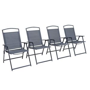 pellebant set of 4 patio dining chairs, outdoor folding chairs with armrest, patio furniture chairs for camping, beach, backyard, garden, poolside, gray