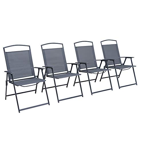 Pellebant Set of 4 Patio Dining Chairs, Outdoor Folding Chairs with Armrest, Patio Furniture Chairs for Camping, Beach, Backyard, Garden, Poolside, Gray