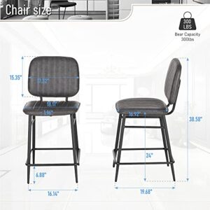 ALPHA HOME Bar Stools Set of 2, Counter Stools with High Back, Modern Upholstered Cushion Barstools Chair with Metal Frame for Kitchen Dining Cafe Indoor, 24 Inch, Dark Grey, 2PCS