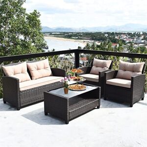 lukeo 8pcs outdoor rattan furniture set cushioned sofa armrest table single sofa loveseat