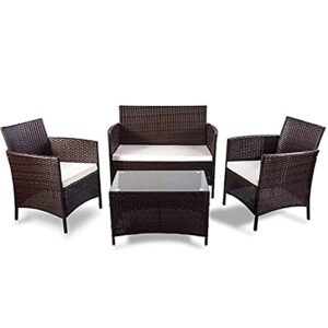 sawqf outdoor furniture set 4 piece rattan sofa seating group with cushions for garden patio terrace 2 colors (color : e)