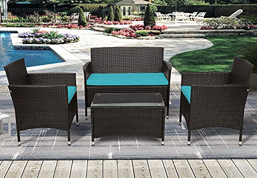 SAWQF Outdoor Furniture Set 4 Piece Rattan Sofa Seating Group with Cushions for Garden Patio Terrace 2 Colors (Color : E)
