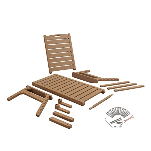 Psilvam Chaise Lounges Set of 2, Lounge Chairs with Adjustable Backrest, Supports Up to 350 lbs, All Weather Recliner Poly Lumber Lounges Bed for Poolside, Porch, Patio(Light Brown) (2)