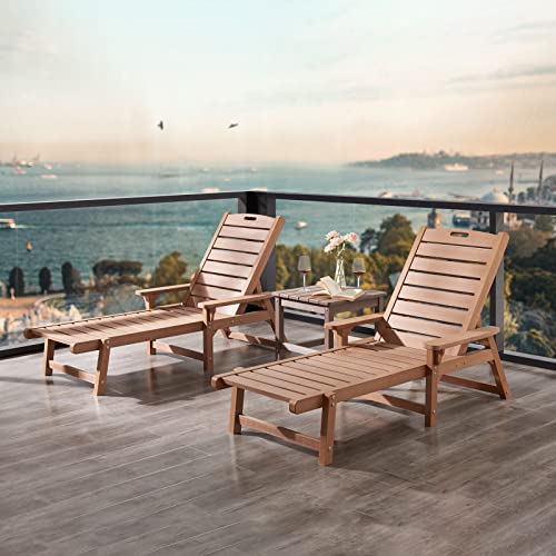 Psilvam Chaise Lounges Set of 2, Lounge Chairs with Adjustable Backrest, Supports Up to 350 lbs, All Weather Recliner Poly Lumber Lounges Bed for Poolside, Porch, Patio(Light Brown) (2)