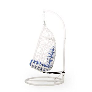 Christopher Knight Home Teresa Outdoor Wicker Tear Drop Hanging Chair, White and Blue