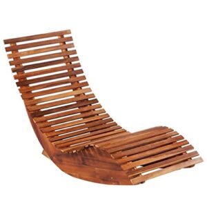 vidaXL 2X Solid Acacia Wood Rocking Sun Loungers Rocking Chair Chaise Lounge Outdoor Daybed Foldable Water Resistant Stable Durable Brown