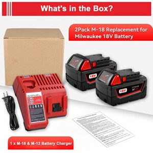 SHGEEN High Output 6000Ah 2Pack M -18 Battery + M-12/M-18 Charger Combo Replacement for Milwaukee M-18 Lithium XC Battery Combo Kit 48-11-1815 48-11-1820