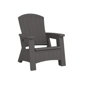 suncast uv-resistant stylish adirondack outdoor backyard patio chair with in-seat storage, peppercorn