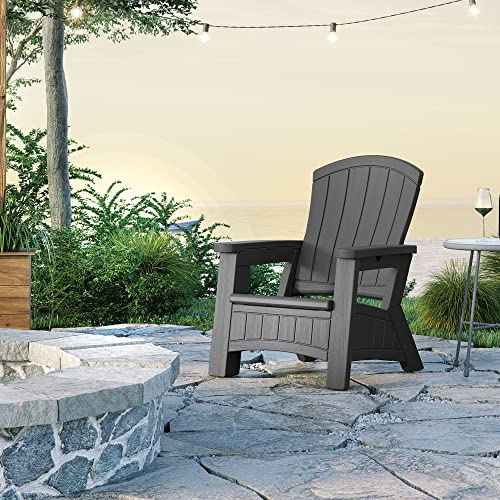 Suncast UV-Resistant Stylish Adirondack Outdoor Backyard Patio Chair with in-Seat Storage, Peppercorn