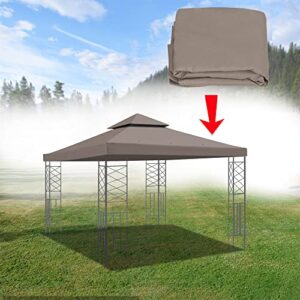 TGEHAP 10'x 10' Replacement Canopy Top Cover for Dual Tier Gazebo Outdoor Tent, Cover Only (Taupe)