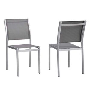 modway shore outdoor patio aluminum set of 2 side chair in silver gray