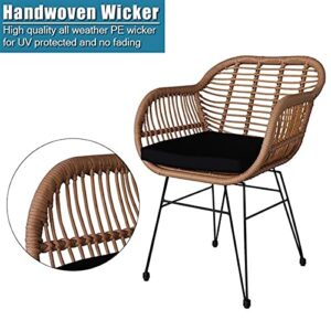 SAWQF 4 Pieces Patio Furniture Set Outdoor Garden Patio Oshion 3 pcs Wicker Rattan Patio Conversation Set with Tempered Glass Table