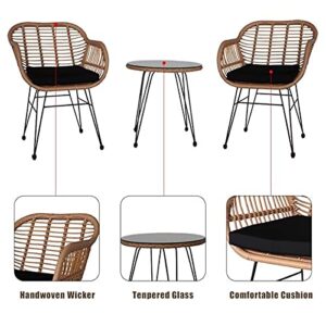 SAWQF 4 Pieces Patio Furniture Set Outdoor Garden Patio Oshion 3 pcs Wicker Rattan Patio Conversation Set with Tempered Glass Table