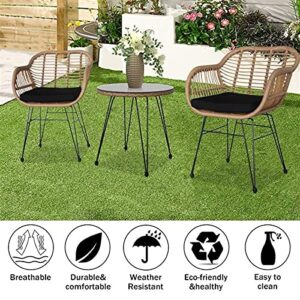 SAWQF 4 Pieces Patio Furniture Set Outdoor Garden Patio Oshion 3 pcs Wicker Rattan Patio Conversation Set with Tempered Glass Table