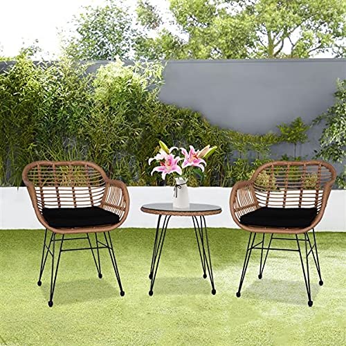 SAWQF 4 Pieces Patio Furniture Set Outdoor Garden Patio Oshion 3 pcs Wicker Rattan Patio Conversation Set with Tempered Glass Table