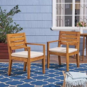 great deal furniture arely outdoor acacia wood dining chairs, sandblast natural and cream (set of 2)