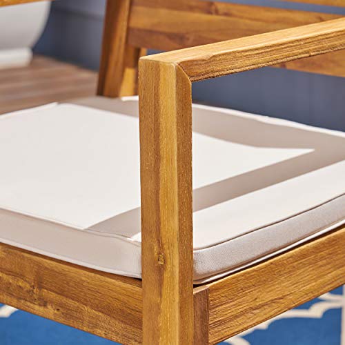 Great Deal Furniture Arely Outdoor Acacia Wood Dining Chairs, Sandblast Natural and Cream (Set of 2)