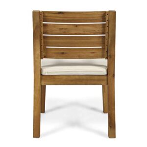 Great Deal Furniture Arely Outdoor Acacia Wood Dining Chairs, Sandblast Natural and Cream (Set of 2)