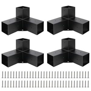 4×4(actual: 3.5×3.5 inch) 3-way pergolas corner extension brackets, aluminum pergola bracket with black powder coated(4 packs)