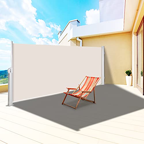 Beige Retractable 71''*118'' Awning--Rugged Full Aluminum Rust-Proof; Patio Sunshine Screen; Privacy Divider; Wind Screen. Longer Service Life, Suitable for Courtyard, Roof Terraces and Pools