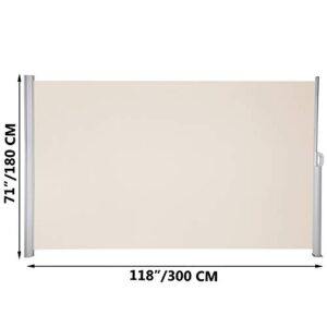 Beige Retractable 71''*118'' Awning--Rugged Full Aluminum Rust-Proof; Patio Sunshine Screen; Privacy Divider; Wind Screen. Longer Service Life, Suitable for Courtyard, Roof Terraces and Pools