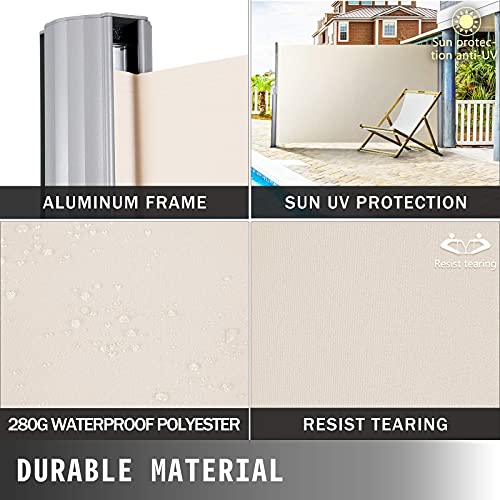 Beige Retractable 71''*118'' Awning--Rugged Full Aluminum Rust-Proof; Patio Sunshine Screen; Privacy Divider; Wind Screen. Longer Service Life, Suitable for Courtyard, Roof Terraces and Pools