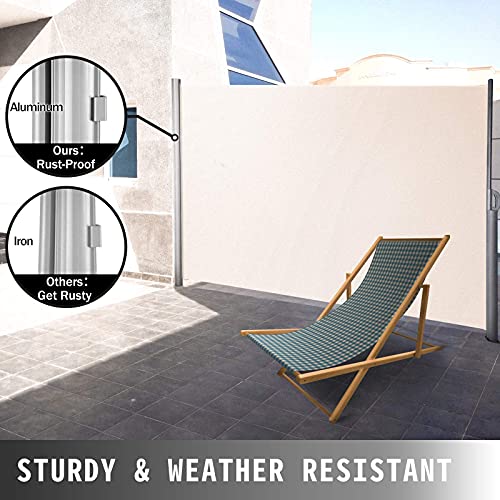 Beige Retractable 71''*118'' Awning--Rugged Full Aluminum Rust-Proof; Patio Sunshine Screen; Privacy Divider; Wind Screen. Longer Service Life, Suitable for Courtyard, Roof Terraces and Pools