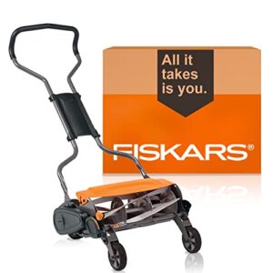 fiskars staysharp max reel push lawn mower – 18″ cut width – manual cordless grass trimmer – black