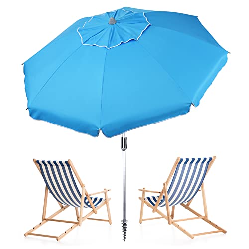 Keten 6.5ft Beach Umbrella for Sand with Sand Anchor & Tilt Mechanism, Portable UPF 100+ Protection Windproof Outdoor Umbrella with Carry Bag & Four Prongs Hanging Hook for Beach，Patio, Outdoor, Blue