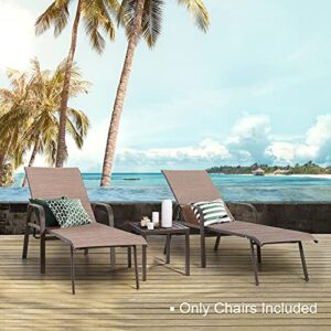 Crestlive Products Adjustable Chaise Lounge Chair, Five-Position and Full Flat Outdoor Recliner for Patio, Deck, Beach, Yard, Pool (2PCS Brown)