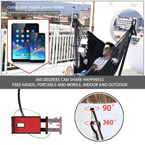 Hammock Chair with Stand and Foot pad Double Hammock Chair Bohemian Style with Tassel Mobile Phone Support manually Adjustable Swing Indoor and Outdoor Garden Porch Capacity 400 pounds