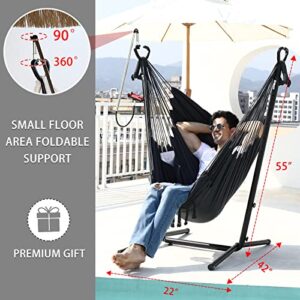 Hammock Chair with Stand and Foot pad Double Hammock Chair Bohemian Style with Tassel Mobile Phone Support manually Adjustable Swing Indoor and Outdoor Garden Porch Capacity 400 pounds