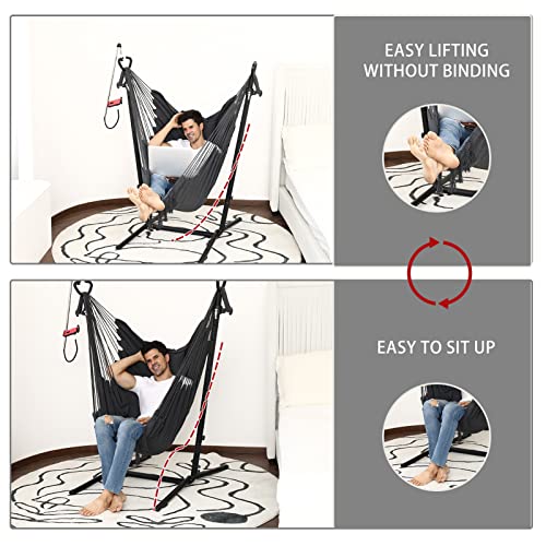 Hammock Chair with Stand and Foot pad Double Hammock Chair Bohemian Style with Tassel Mobile Phone Support manually Adjustable Swing Indoor and Outdoor Garden Porch Capacity 400 pounds