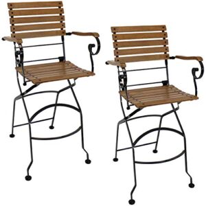 Sunnydaze Deluxe European Chestnut Wooden Folding Small Bistro Bar Chair with Arms - Portable - for Indoor or Outdoor Use - Patio, Deck, Balcony, Camping and Spare Seating - Set of 2
