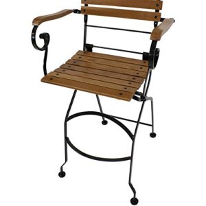 Sunnydaze Deluxe European Chestnut Wooden Folding Small Bistro Bar Chair with Arms - Portable - for Indoor or Outdoor Use - Patio, Deck, Balcony, Camping and Spare Seating - Set of 2