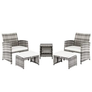 sawqf 5pcs 2 chairs 2 footstools 1 coffee table combination sofa gray gradien for your front or backyard patio furniture