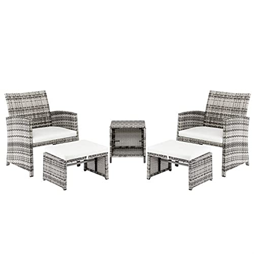 SAWQF 5pcs 2 Chairs 2 Footstools 1 Coffee Table Combination Sofa Gray Gradien for Your Front or Backyard Patio Furniture