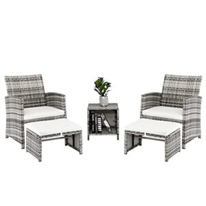 SAWQF 5pcs 2 Chairs 2 Footstools 1 Coffee Table Combination Sofa Gray Gradien for Your Front or Backyard Patio Furniture